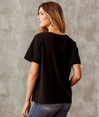 Buckle Black Ribbed Top BACK