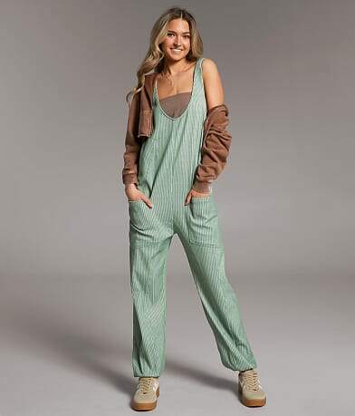 BKE Striped Overall Jumpsuit front view