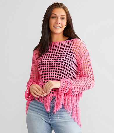 BaeVely Neon Open Stitch Fringe Sweater front view