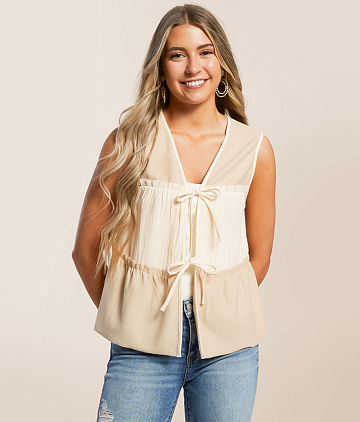 Pleated Front Tie Tank Top