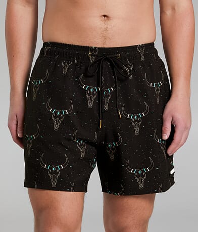 Rock & Roll Denim Longhorn Volley Stretch Swim Trunks front view