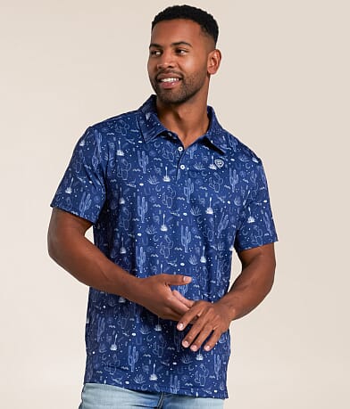 Rock & Roll Denim Cactus Stretch Polo front view