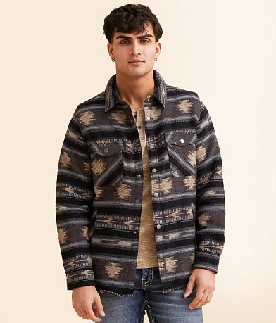 Rock & Roll Denim Aztec Stripe Shacket front view