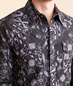 Rock & Roll Denim Aztec Stretch Shirt - Men's Shirts In Black - Foto 9