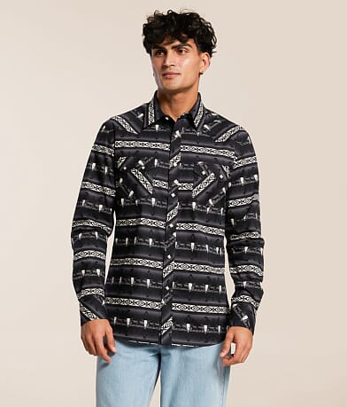 Rock & Roll Denim Novelty Print Stretch Shirt front view
