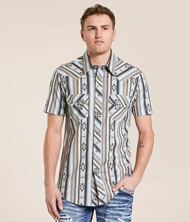 Rock & Roll Denim Aztec Striped Stretch Shirt front view