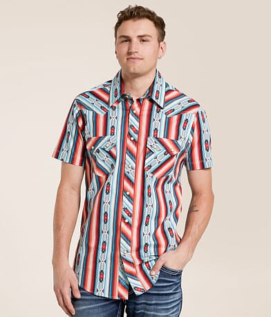 Rock & Roll Denim Aztec Striped Stretch Shirt front view