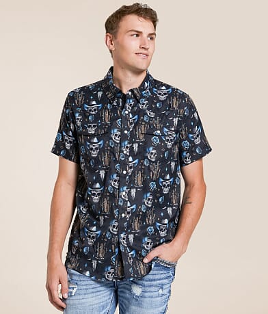 Rock & Roll Denim Skull TEK Stretch Shirt front view