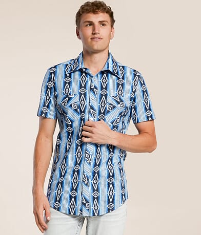 Rock & Roll Denim Aztec Striped Stretch Shirt front view