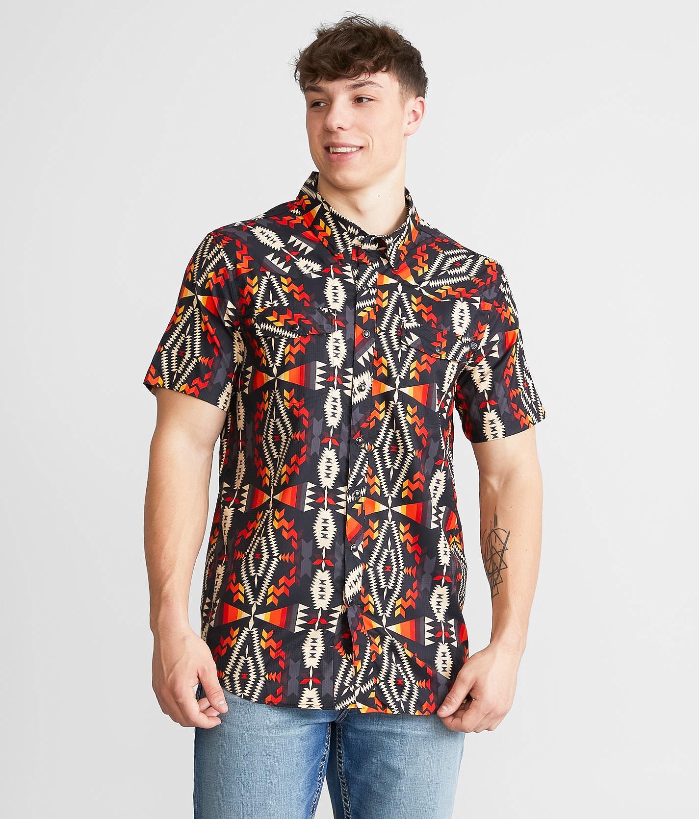 Rock Roll Denim Aztec Performance Western Shirt Men s Shirts in Black Buckle