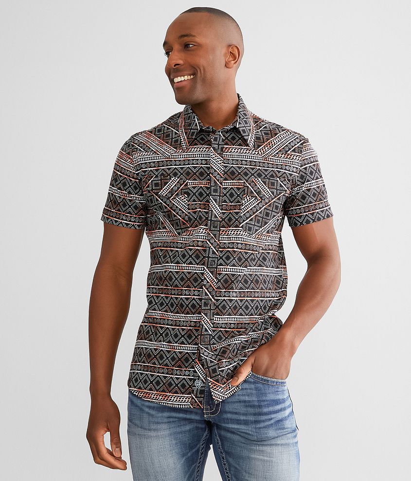 Rock & Roll Denim Aztec Stretch Shirt - Men's Shirts in Coral | Buckle