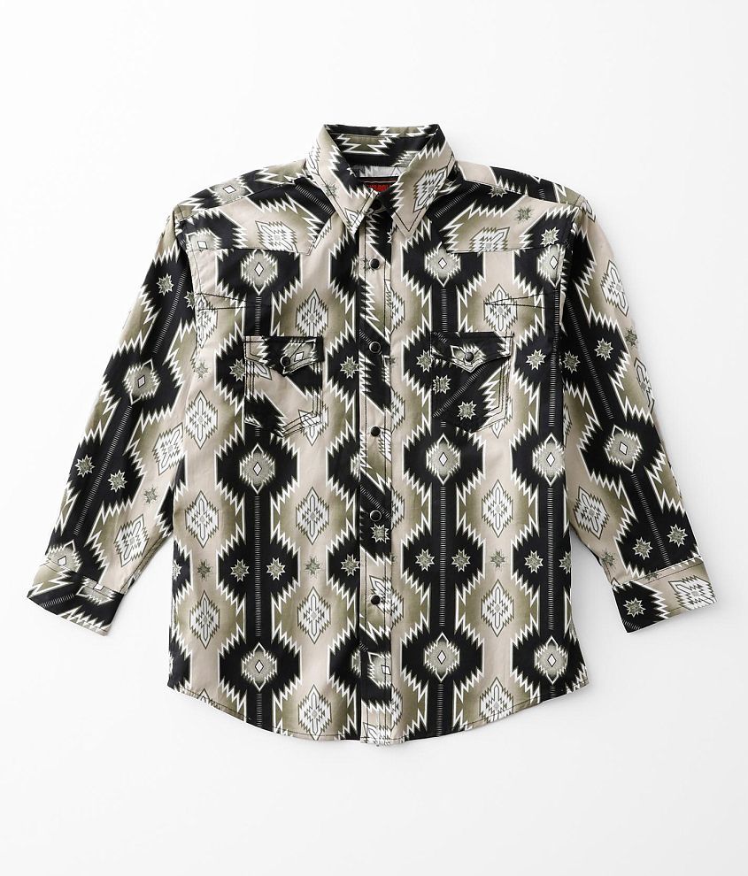 Boys - Rock &#38; Roll Denim Aztec Print Stretch Shirt front view