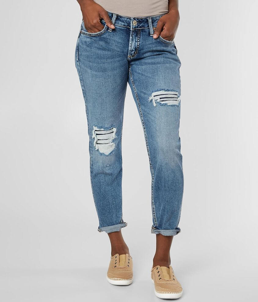 Silver Boyfriend Stretch Cuffed Jean front view