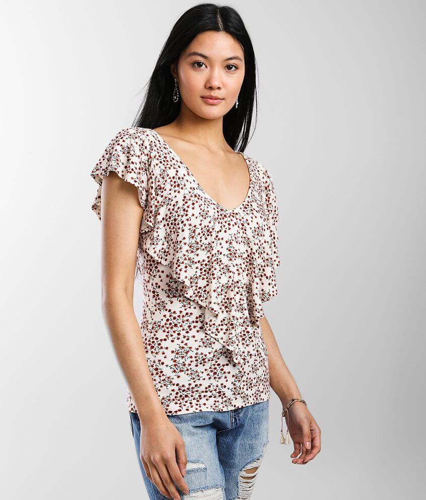 Daytrip Floral Print Ruffle Top front view