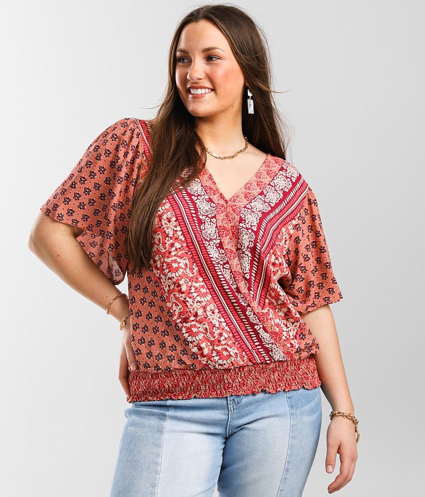 Daytrip Printed Surplice Top front view