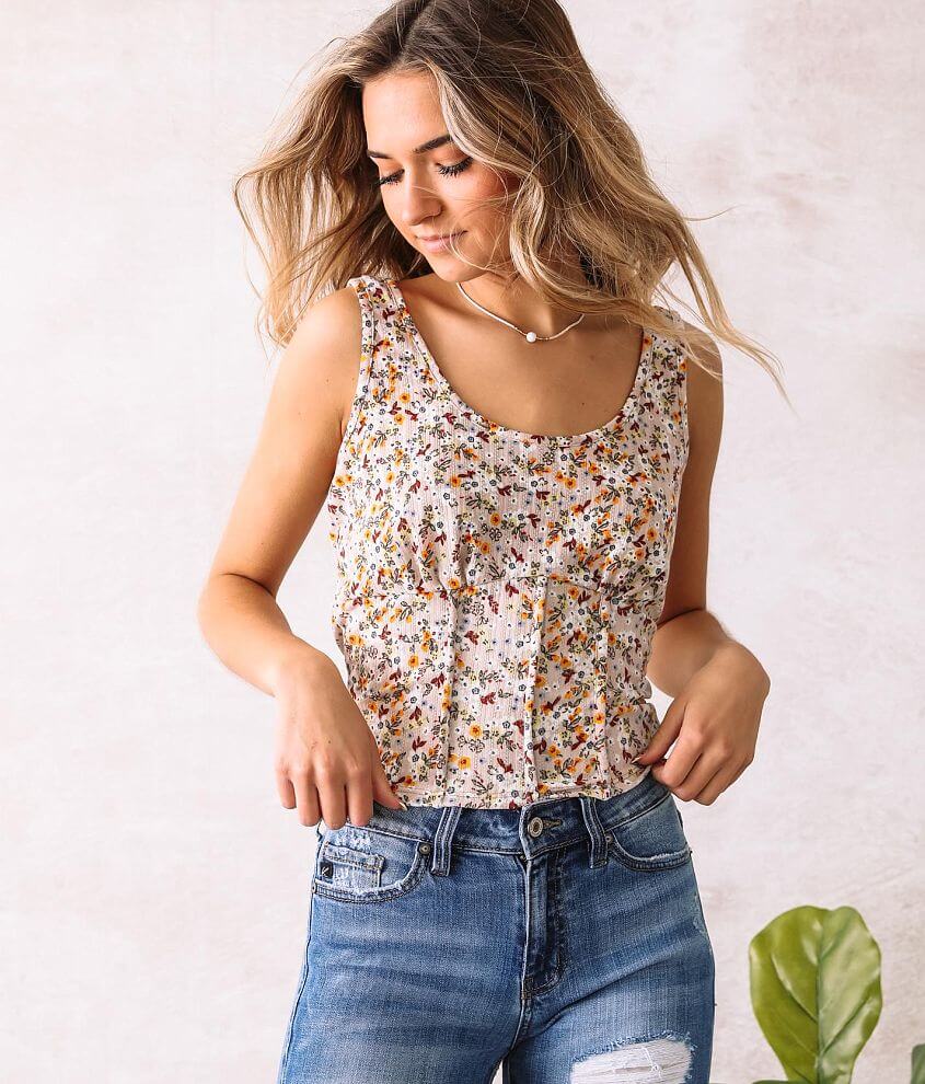 Willow & Root Floral Pointelle Tank Top - Women's Tank Tops in Taupe