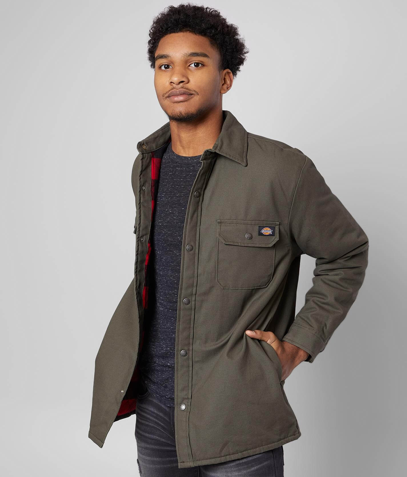 dickies men's canvas shirt jacket with quilted lining