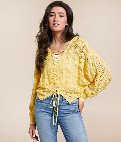 Willow & Root 2-Way Pointelle Cropped Sweater front view