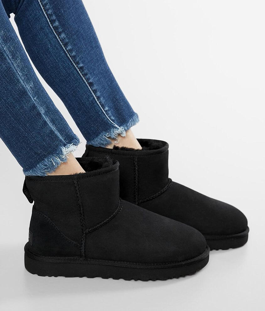 Black leather outlet mini ugg boots