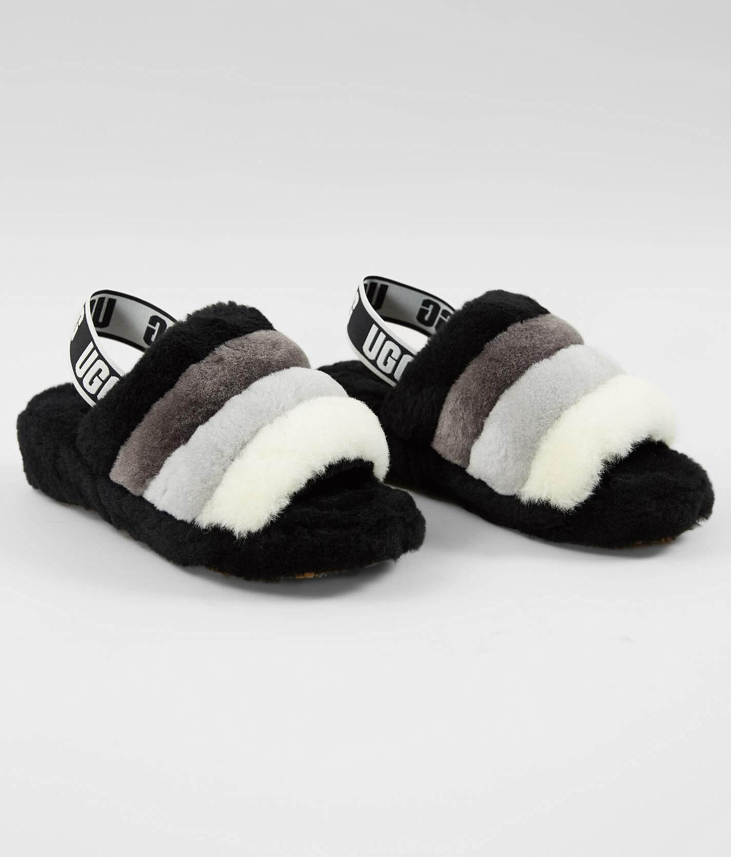 Black and deals white ugg slides