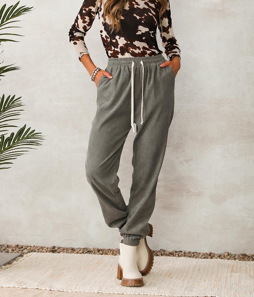 Corduroy Joggers Women Winter Streetwear Letter Print Rubber Band