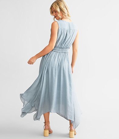 Buckle Black Ruffle Midi Dress back view