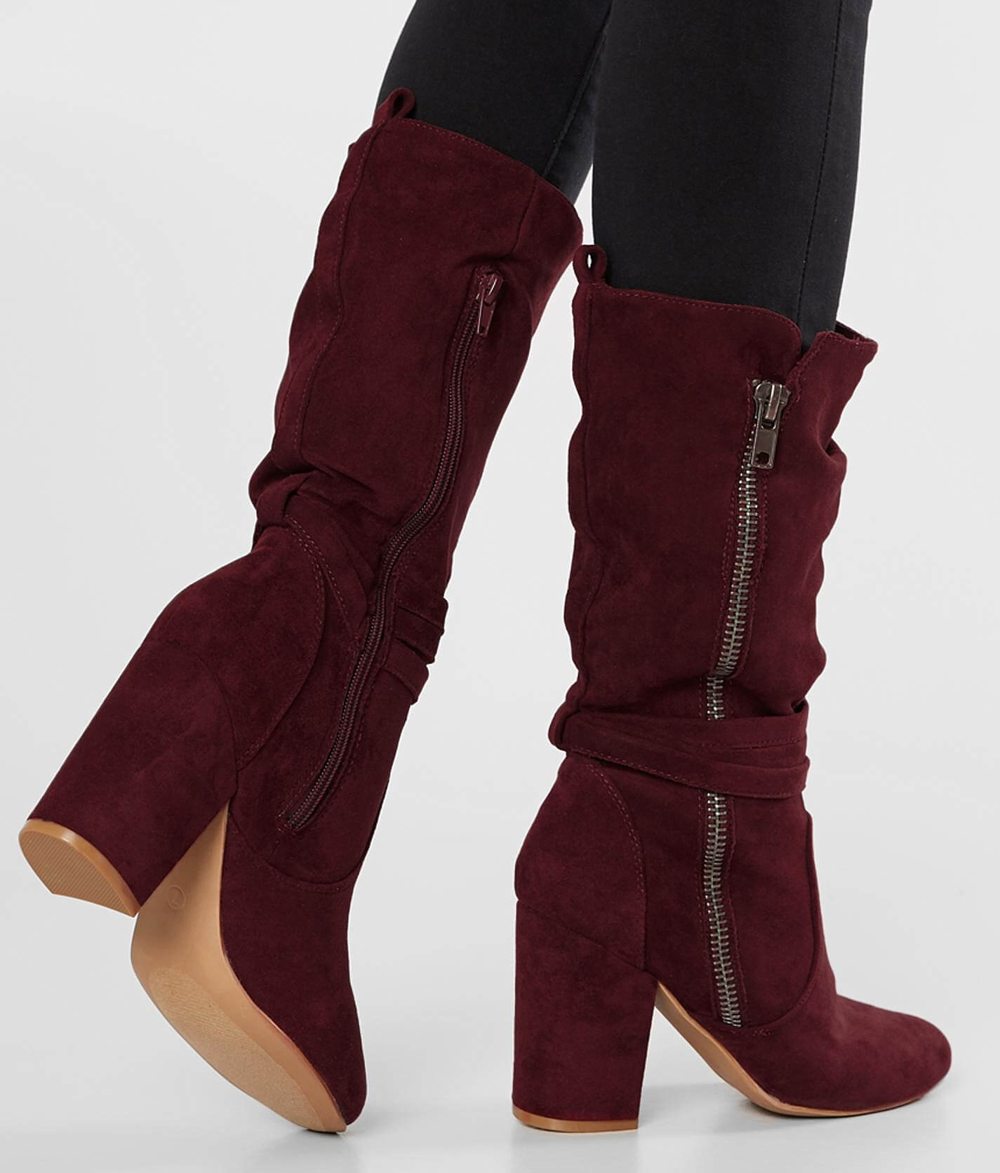 burgundy buckle boots