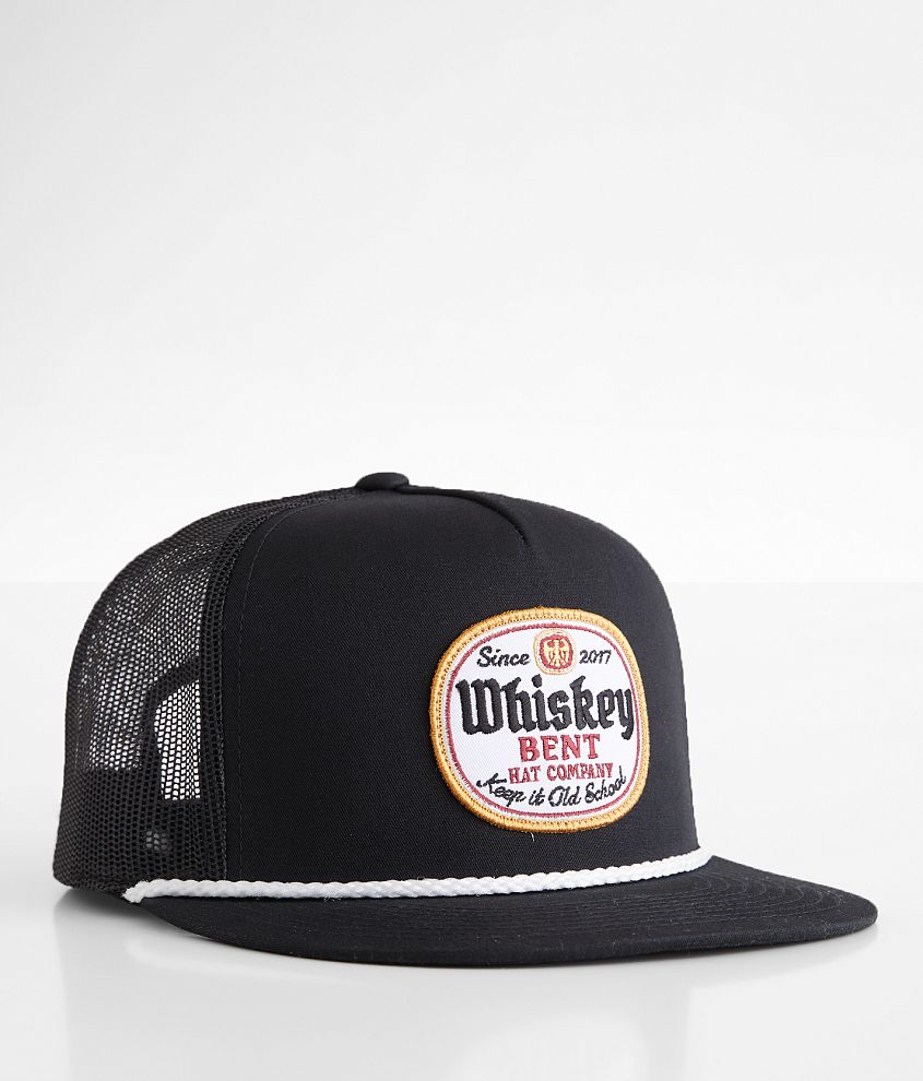 Whiskey Bent Black Label Trucker Hat front view