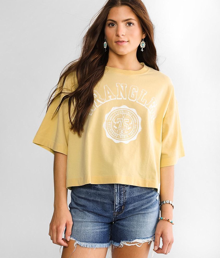 Wrangler® Collegiate Cropped T-Shirt - Women's T-Shirts in Lemon Merengue |  Buckle