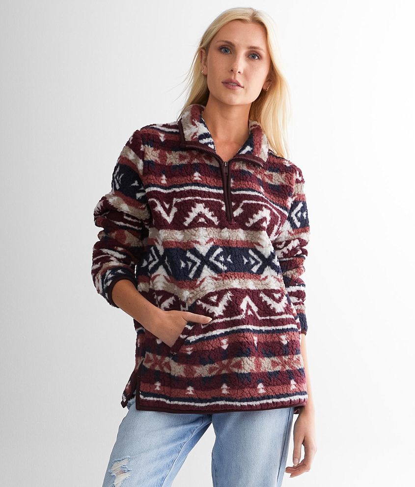 Wrangler® Retro Quarter Zip Pullover - Women's Sweatshirts in Burgundy  Multi | Buckle