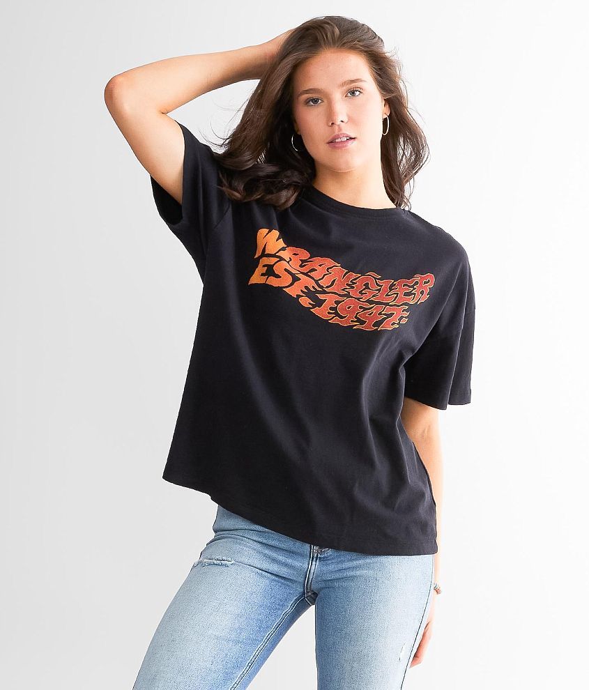 Wrangler® Est. 1947 Flame T-Shirt - Women's T-Shirts in Faded Black | Buckle