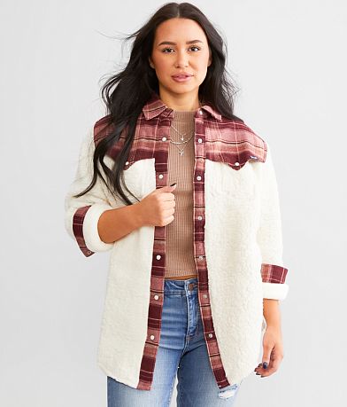 Wrangler® Plaid Boyfriend Shacket front view