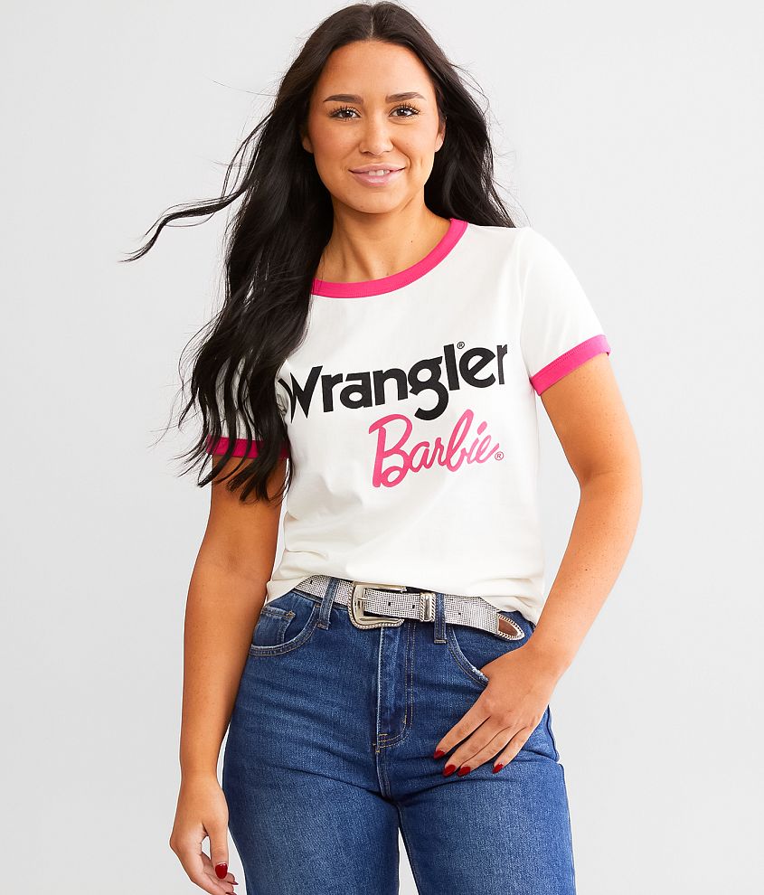 Wrangler® Barbie® Ringer T-Shirt - Women's T-Shirts in Worn White