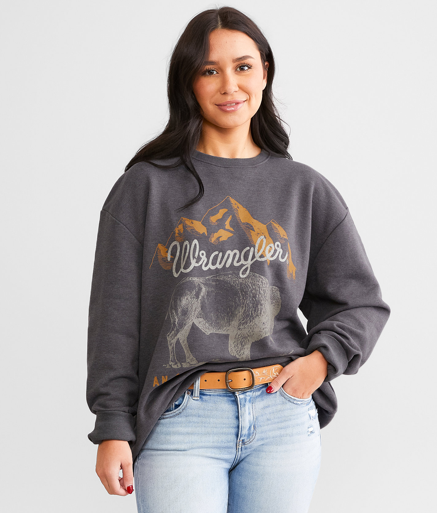 Wrangler® Oversized Logo Pullover - Women's Sweatshirts in Charcoal | Buckle