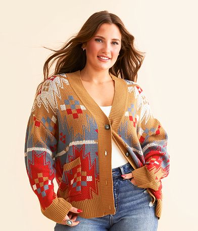 Wrangler® Boxy Cardigan Sweater front view