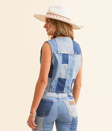 Wrangler&#174; Lainey Wilson Patchwork Denim Stretch Vest back view