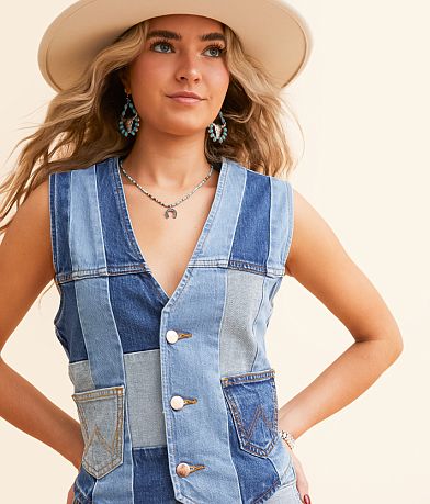 Wrangler&#174; Lainey Wilson Patchwork Denim Stretch Vest misc detail 1 view
