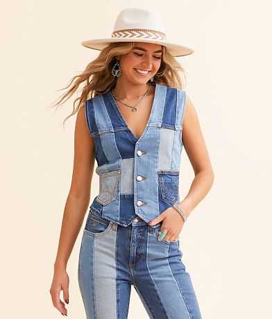 Wrangler® Lainey Wilson Patchwork Denim Stretch Vest front view