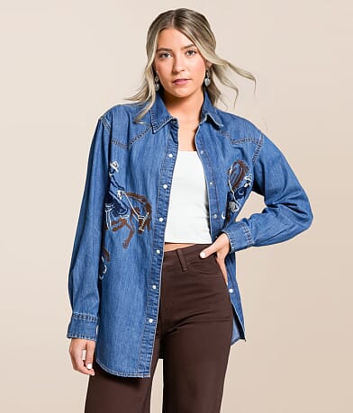 Wrangler® Cowgirl Denim Shirt front view