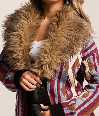 Faux Fur Cardigan Sweater thumbnail 4