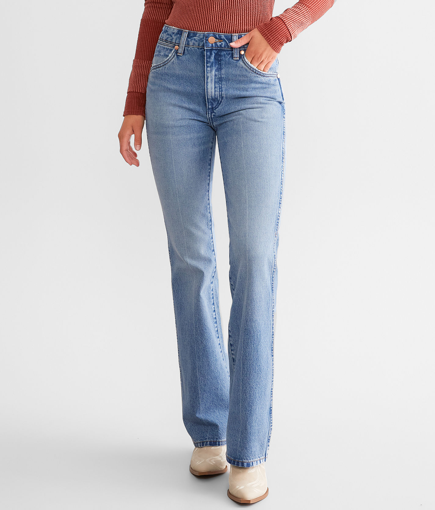 Wrangler® Westward High Rise Boot Women\'s Jeans - in Heartbroken Buckle Jean 
