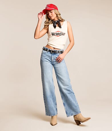 Wrangler High Waist Cuffed Wide Leg Jeans in Blue