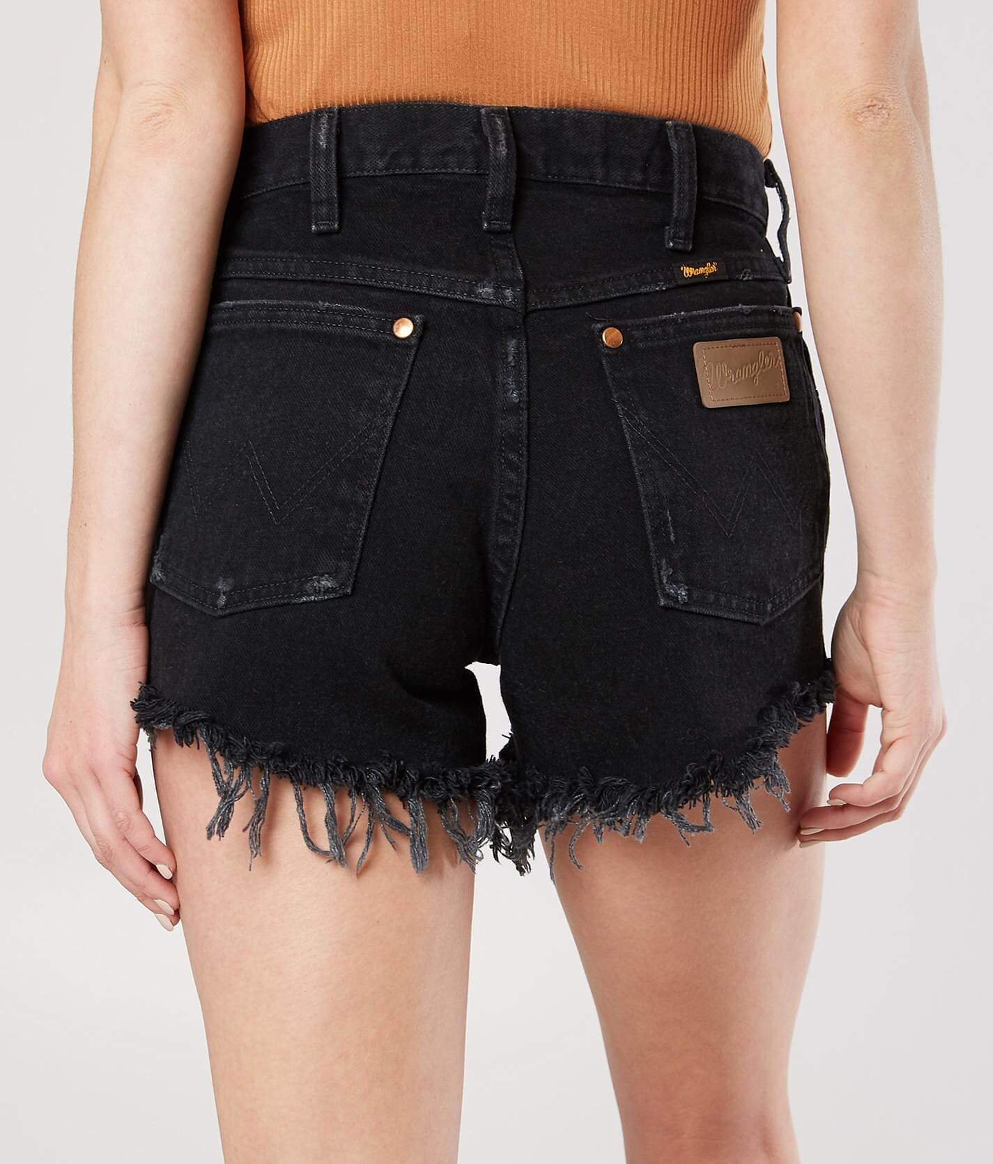 black wrangler jean shorts