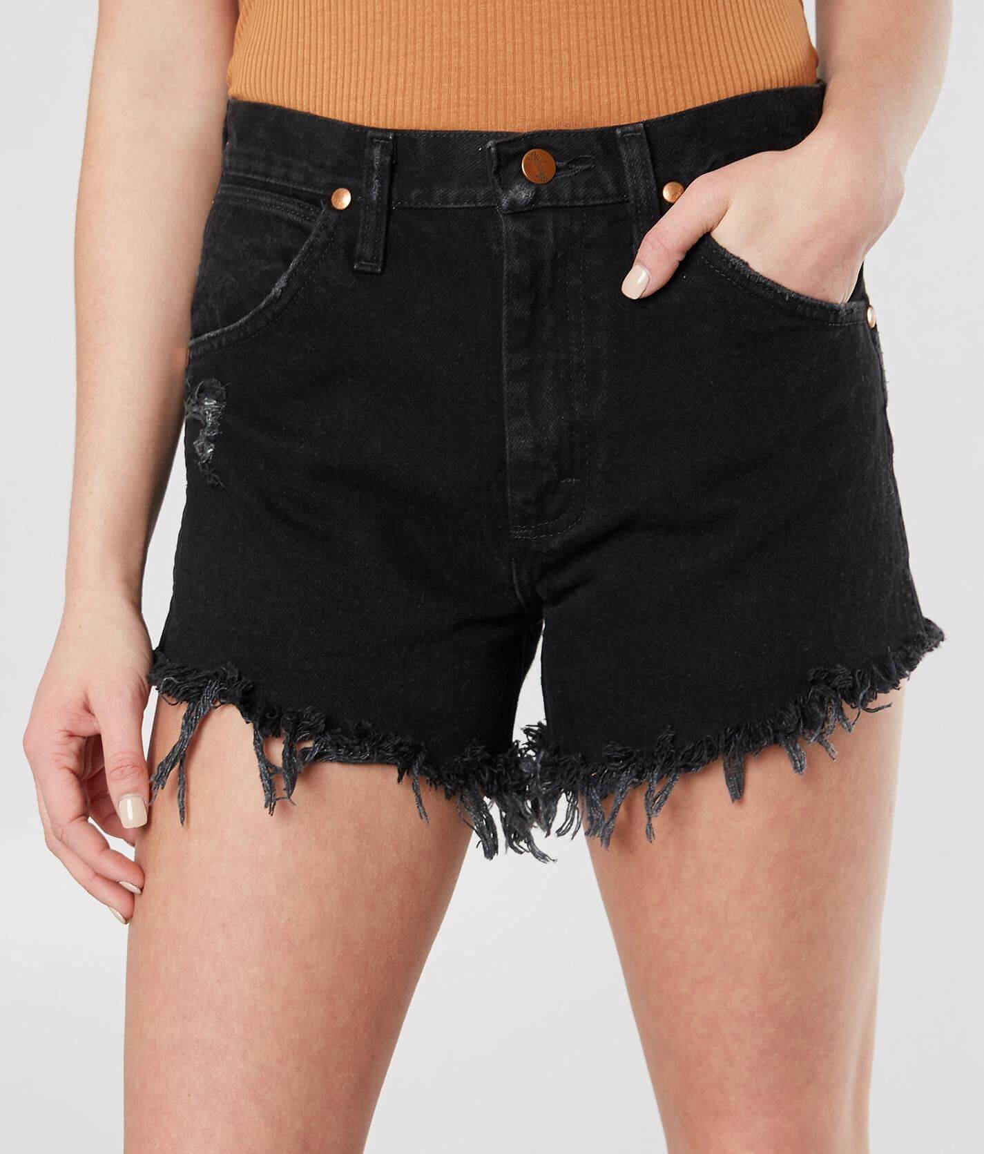 black wrangler jean shorts