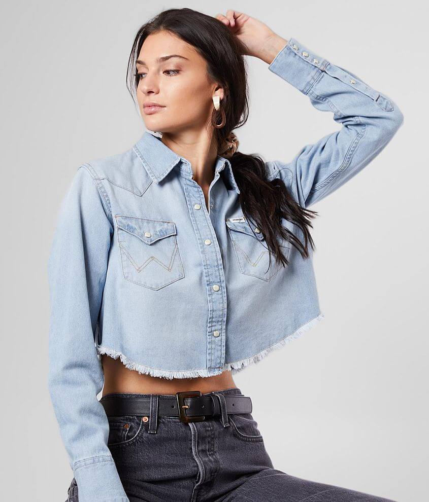 Wrangler® Cropped Denim Shirt - Women's Shirts/Blouses in Bleach ...