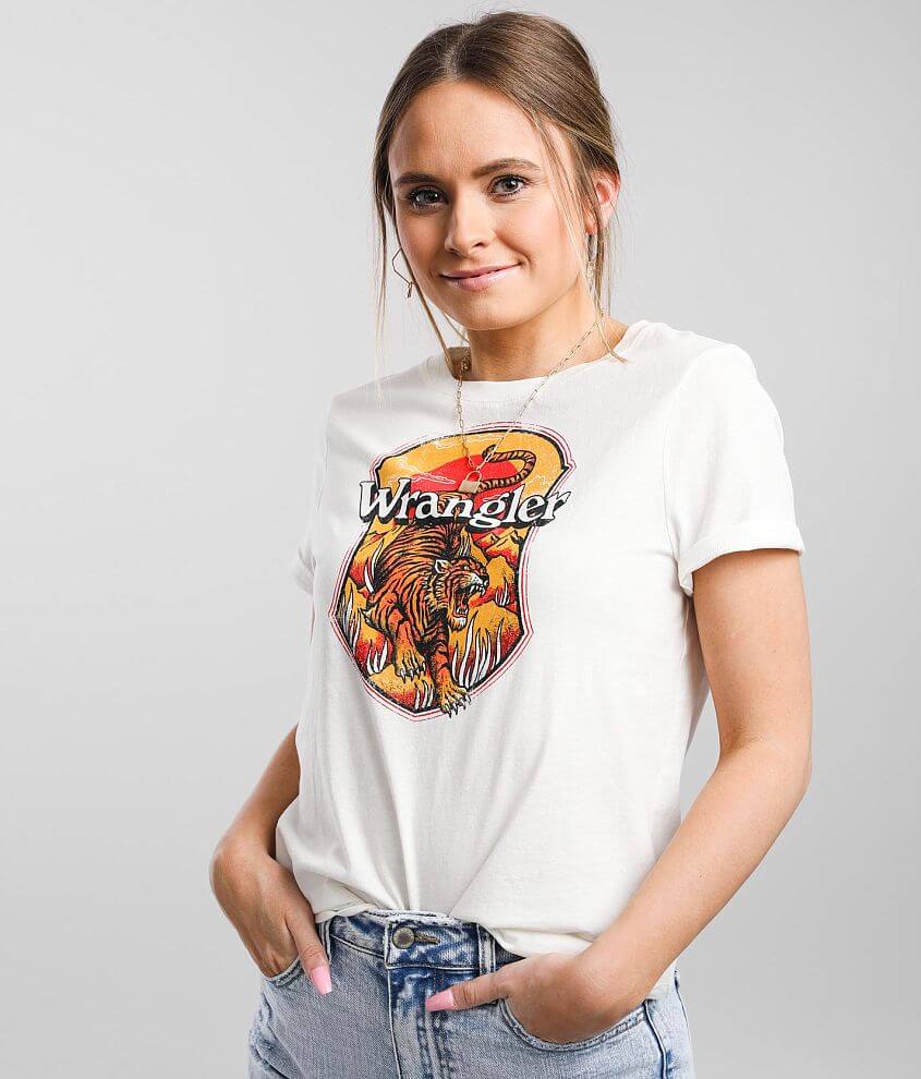 Wrangler® Tiger Wrangler T-Shirt - Women's T-Shirts in Worn White | Buckle