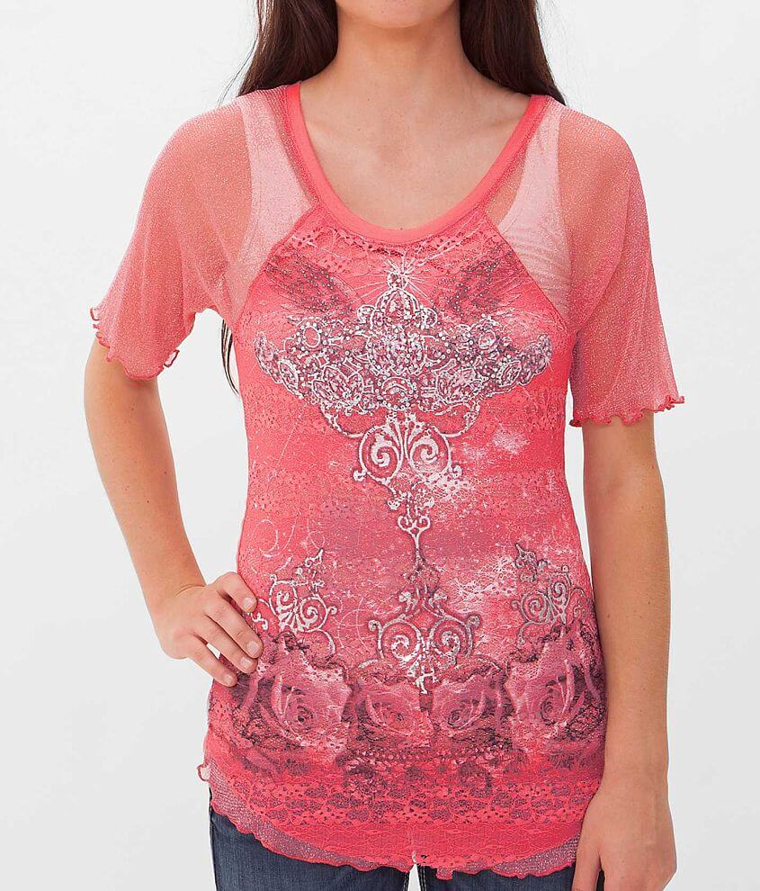 Angels & Diamonds Pieced Top - Women's Shirts/Blouses in Coral | Buckle