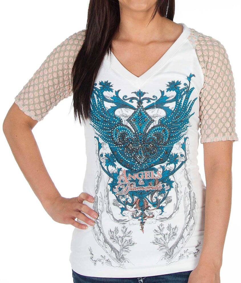 Angels & Diamonds Winged Fleur T-Shirt - Women's T-Shirts in White | Buckle