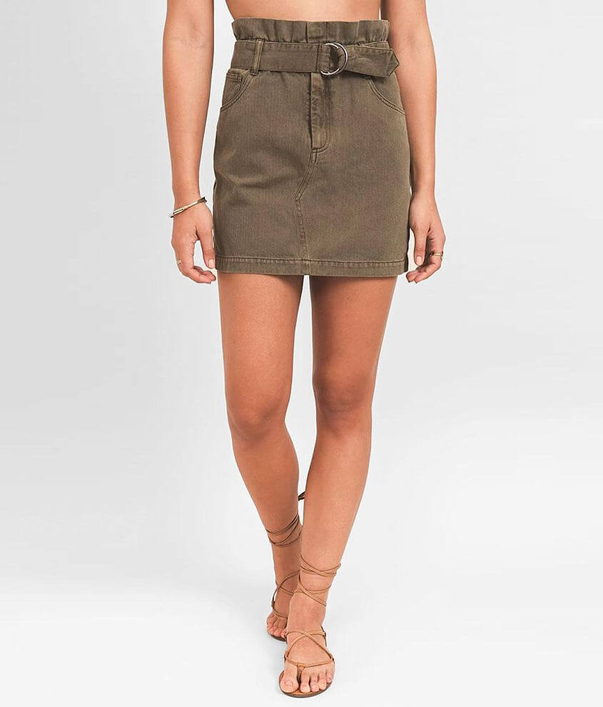 Others Follow Recruit Paperbag Denim Skirt - Women's Skirts in Olive ...