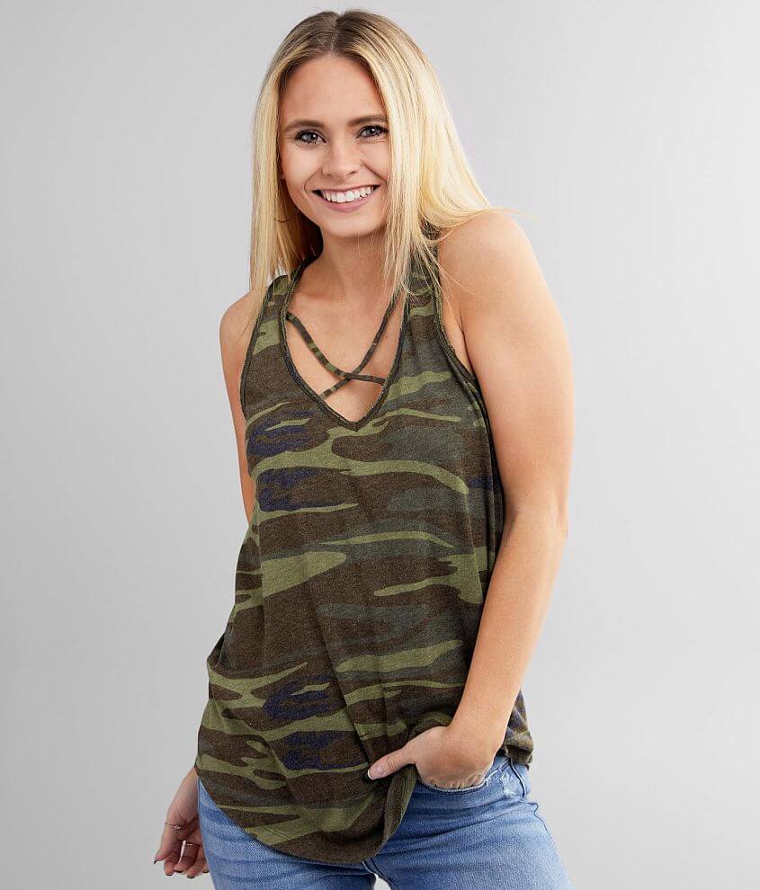 White Crow Strappy Camo Tank Top front view